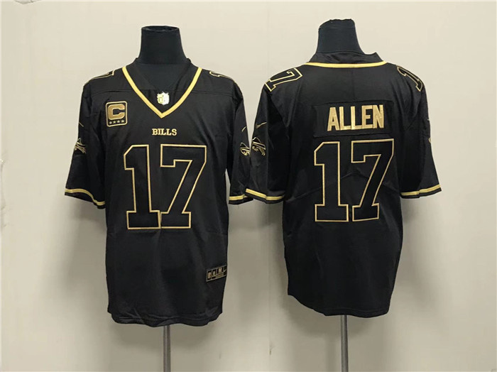 Men Buffalo Bills 17 Josh Allen Black Gold With 4 Star C Patch Limited Stitched Jersey