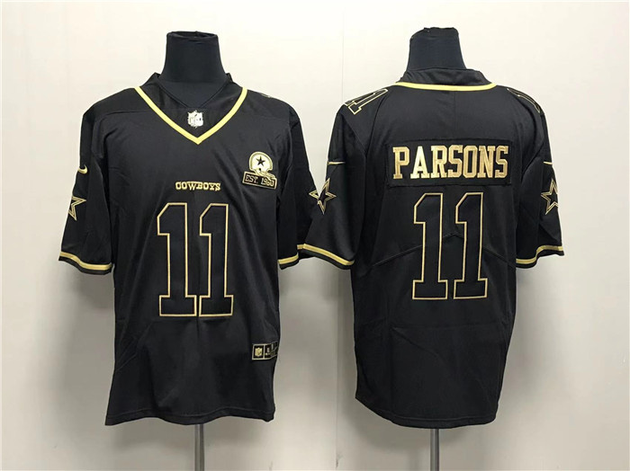 Men Dallas Cowboys 11 Micah Parsons Black Gold With 1960 Patch And 4 Star C Patch Stitched Jersey