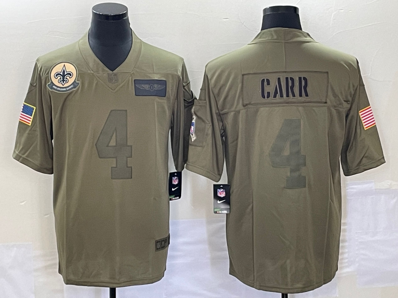 Men's New Orleans Saints #4 Derek Carr NEW Olive 2019 Salute To Service Stitched NFL Nike Limited Je