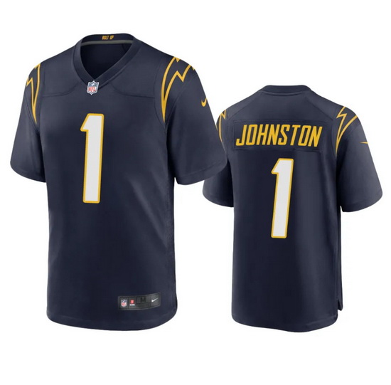 Men Los Angeles Chargers 1 Quentin Johnston Navy Stitched Game Jersey