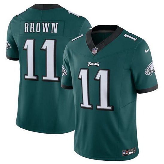 Men Philadelphia Eagles 11 A J Brown Green 2023 F.U.S.E. Vapor Untouchable Limited Stitched Football