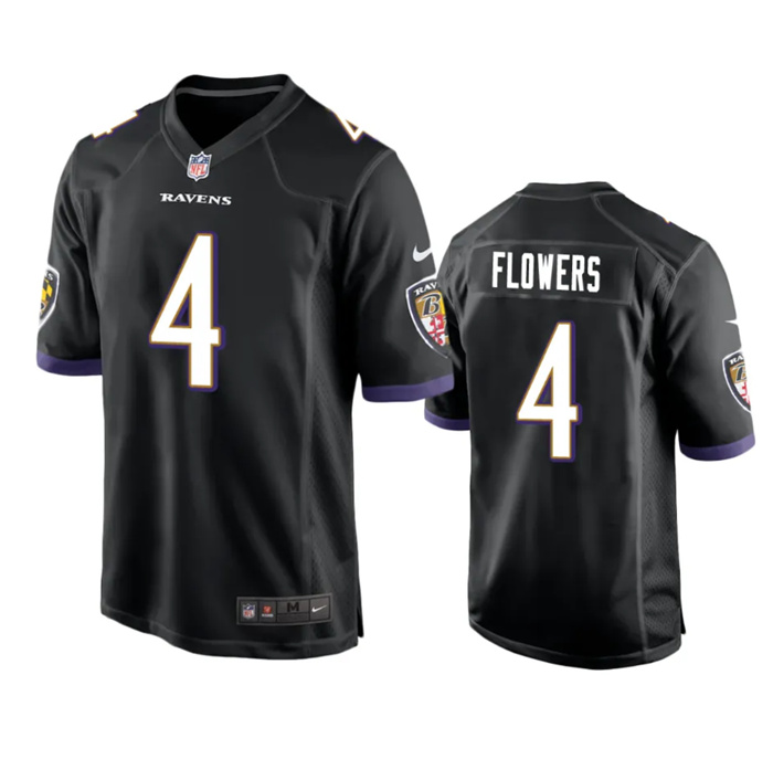 Men Baltimore Ravens 4 Zay Flowers Black Game Jersey