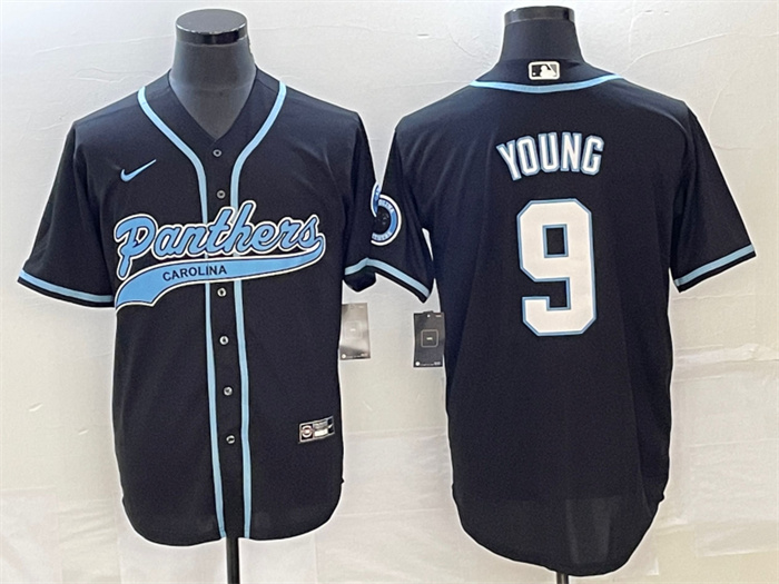 Men Carolina Panthers 9 Bryce Young Black With Patch Cool Base Stitched Baseball Jersey