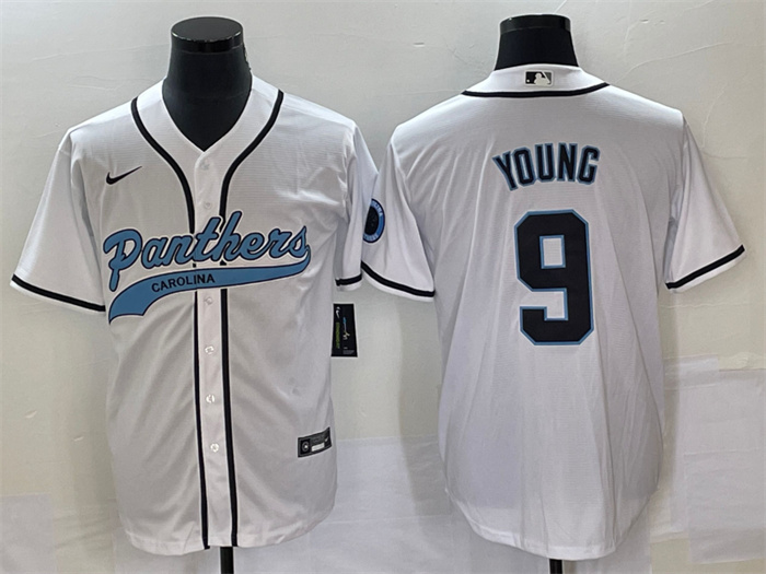 Men Carolina Panthers 9 Bryce Young White With Patch Cool Base Stitched Baseball Jersey