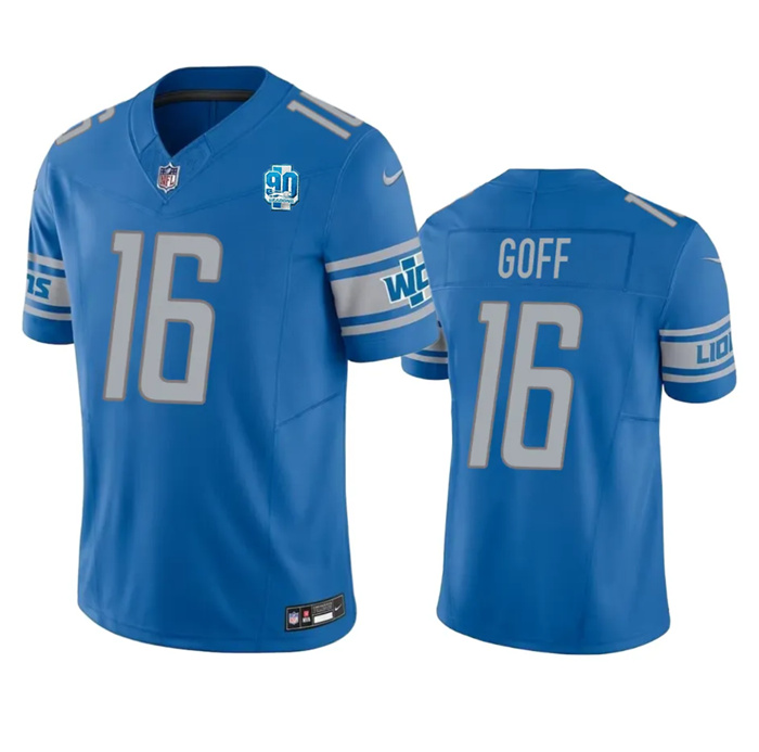 Men Detroit Lions 16 Jared Goff Blue 2023 F U S E  90th Anniversary Vapor Untouchable Limited Stitch