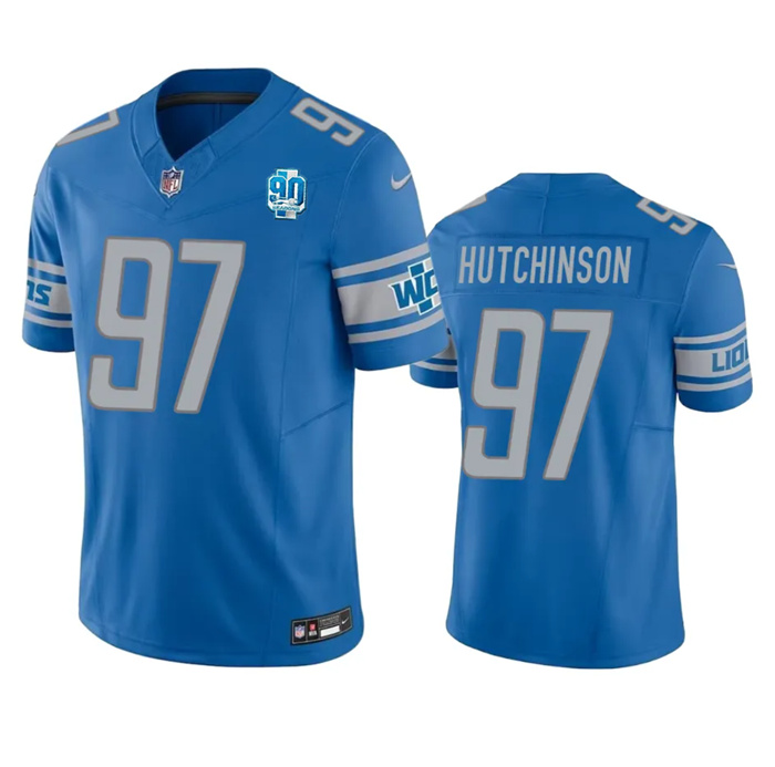 Men Detroit Lions 97 Aidan Hutchinson Blue 2023 F U S E  90th Anniversary Vapor Untouchable Limited 