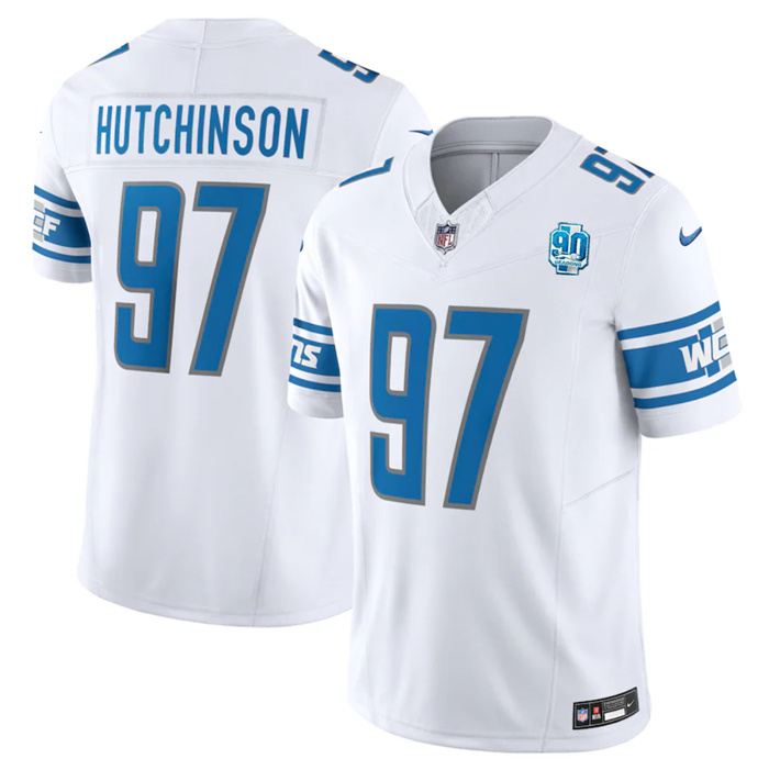 Men Detroit Lions 97 Aidan Hutchinson White 2023 F U S E  90th Anniversary Vapor Untouchable Limited