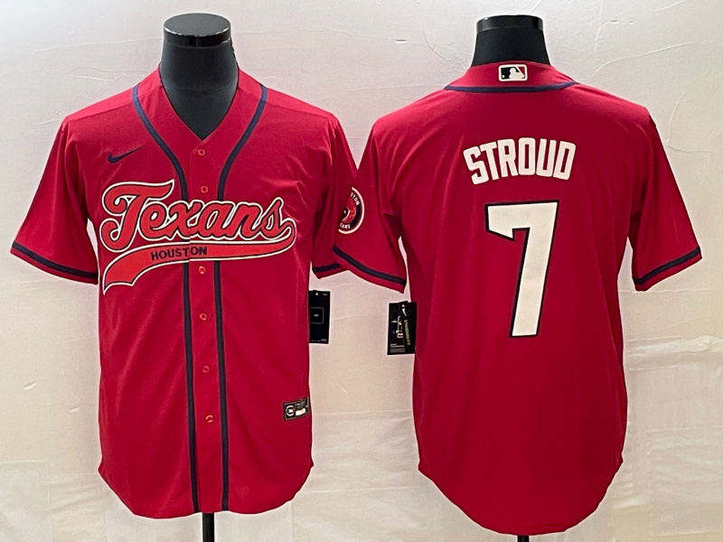 Men Houston Texans 7 C J  Stroud Red With Patch Cool Base Stitched Baseball Jersey