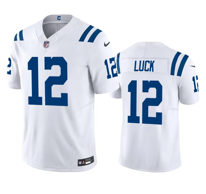 Men Indianapolis Colts 12 Andrew Luck White 2023 F U S E Vapor Untouchable Stitched Football Jersey