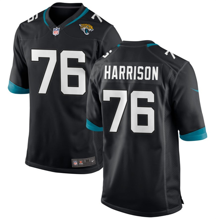 Men Jacksonville Jaguars 76 Anton Harrison Black 2023 Draft Stitched Game Jersey