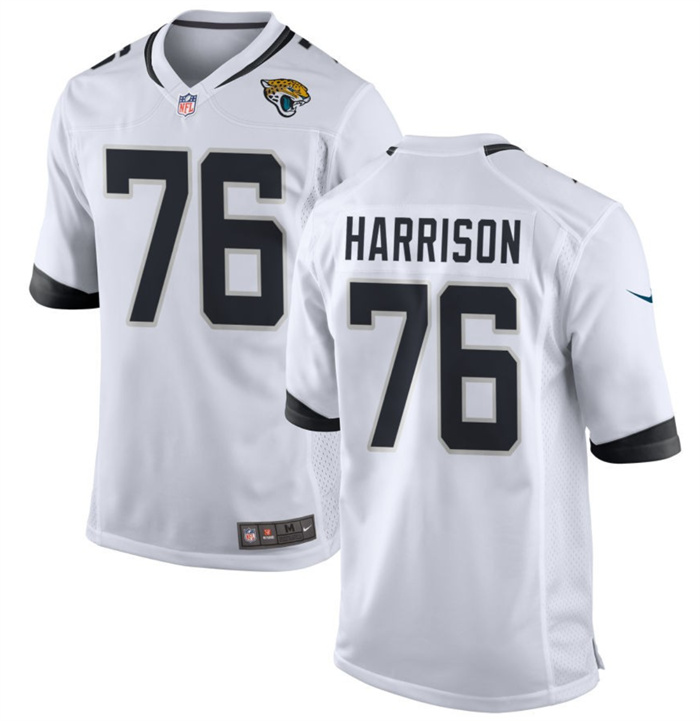 Men Jacksonville Jaguars 76 Anton Harrison White 2023 Draft Stitched Game Jersey