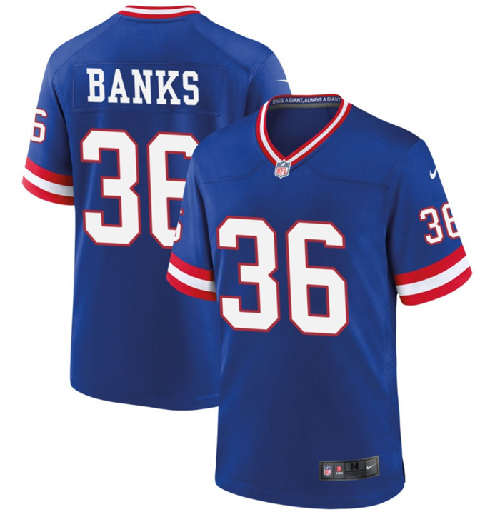 Men New York Giants 36 Deonte Banks Royal Classic 2023 Draft Stitched Game Jersey