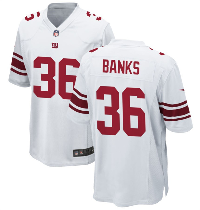 Men New York Giants 36 Deonte Banks White 2023 Draft Stitched Game Jersey