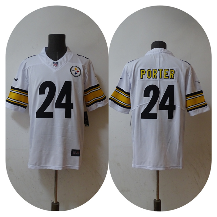 Men Pittsburgh Steelers 24 Joey Porter Jr  White 2023 Draft Vapor Untouchable Limited Stitched Jerse