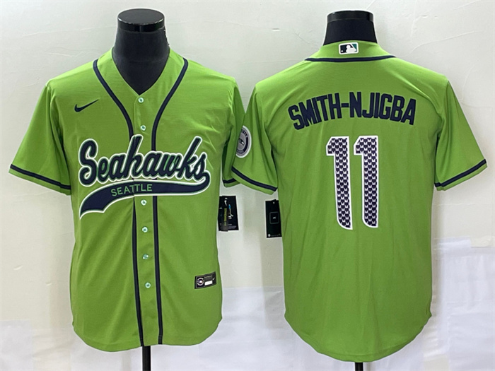 Men Seattle Seahawks 11 Jaxon Smith Njigba Green With Patch Cool Base Stitched Baseball Jersey