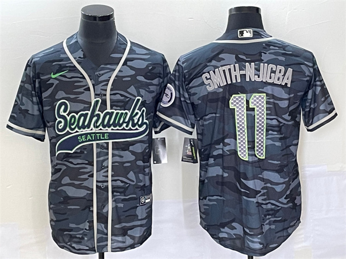 Men Seattle Seahawks 11 Jaxon Smith Njigba Grey With Patch Cool Base Stitched Baseball Jersey