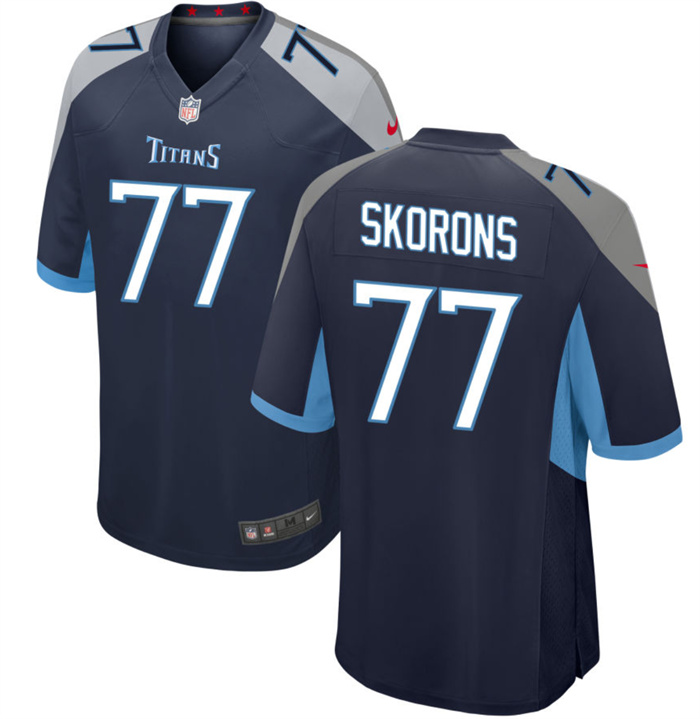 Men Tennessee Titans 77 Peter Skoronski Navy 2023 Draft Stitched Game Jersey