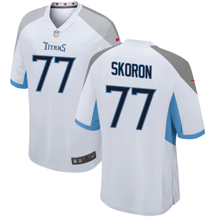 Men Tennessee Titans 77 Peter Skoronski White 2023 Draft Stitched Game Jersey